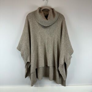 3 Sisters Tan Brown Poncho Turtleneck Pullover Cozy Hi Lo Sweater One Size
